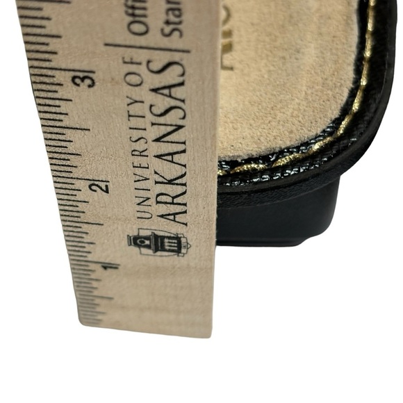 Alegria Black Pebble Leather Reptile Accent Adjust Ankle Strap Gold Buckle Sz 10 - Picture 10 of 14